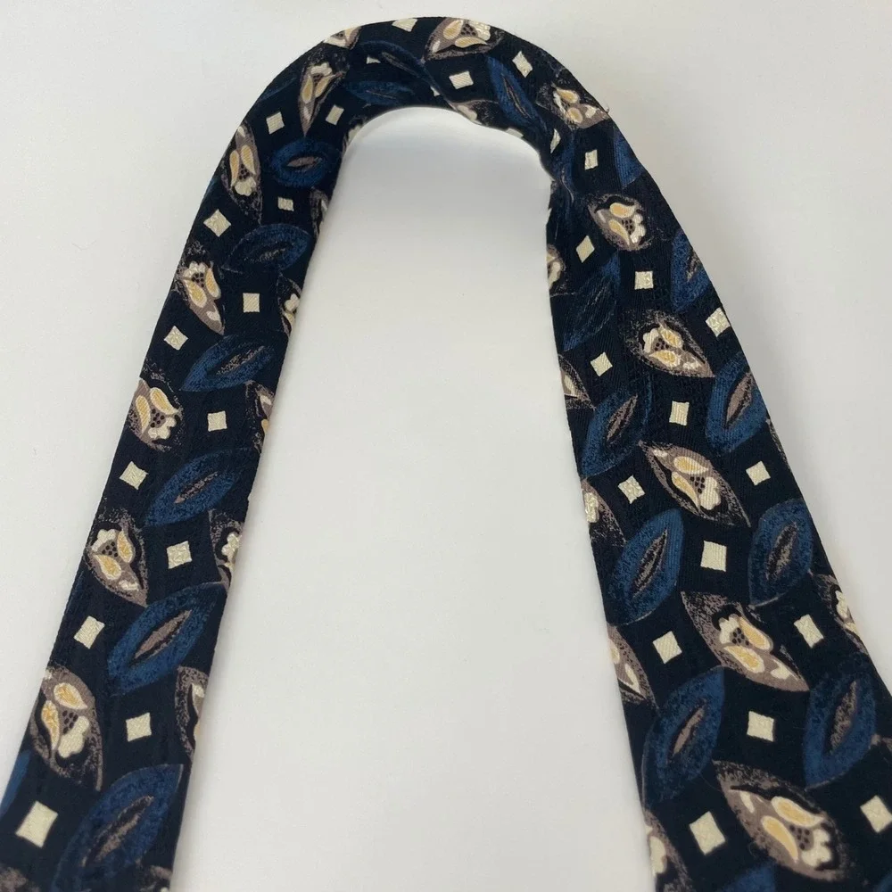 Vintage Robert Talbott Studio Nordstrom Extra Long Silk Tie Black Blue Abstract